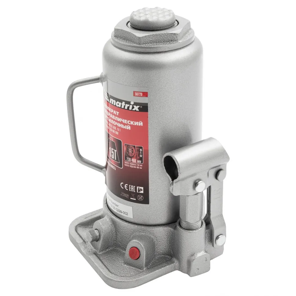 Домкрат гидравлический бутылочный, 15 т, высота подъема 230-460 мм Matrix - изображение 2