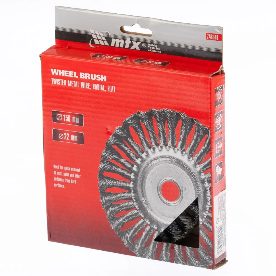 Щетка для УШМ 150 мм, посадка 22.2 мм, плоская, крученая проволока 0.5 мм Matrix - изображение 2