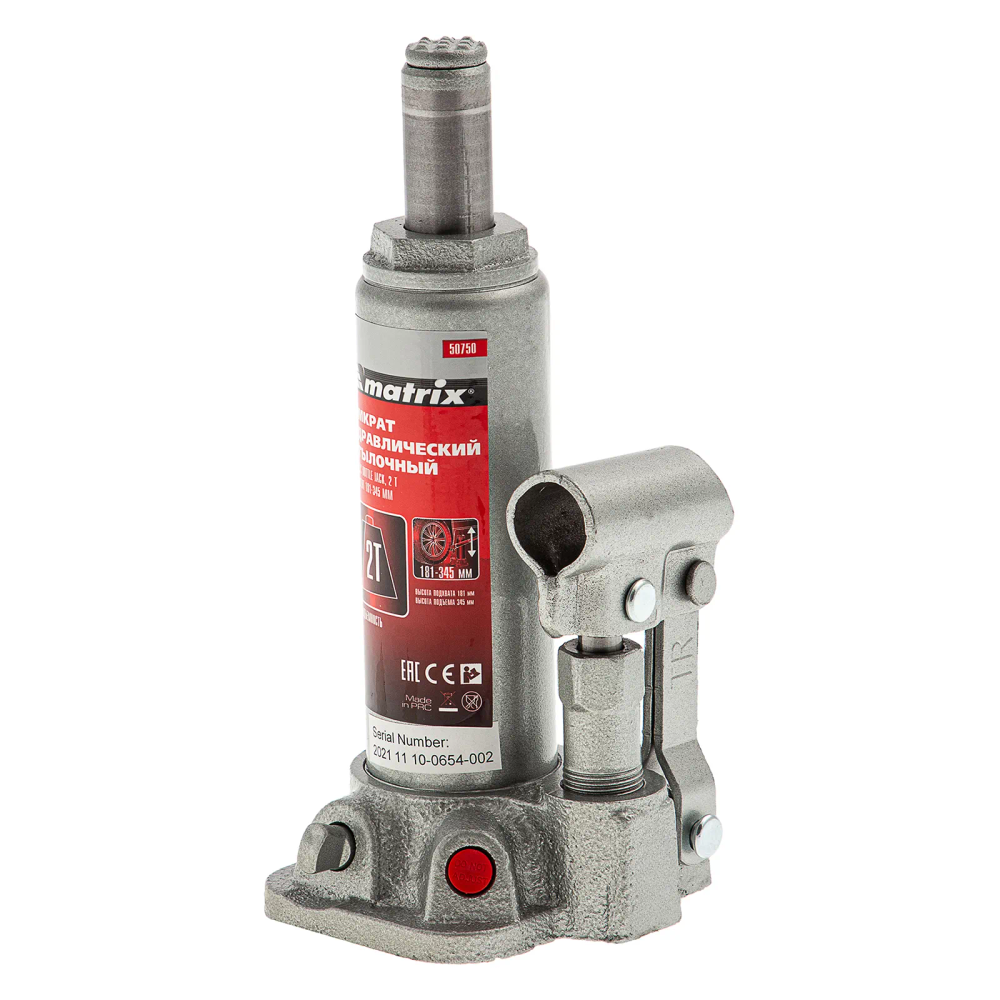 Домкрат гидравлический бутылочный, 2 т, высота подъема 181-345 мм, в пластиковый кейсе Matrix - изображение 2