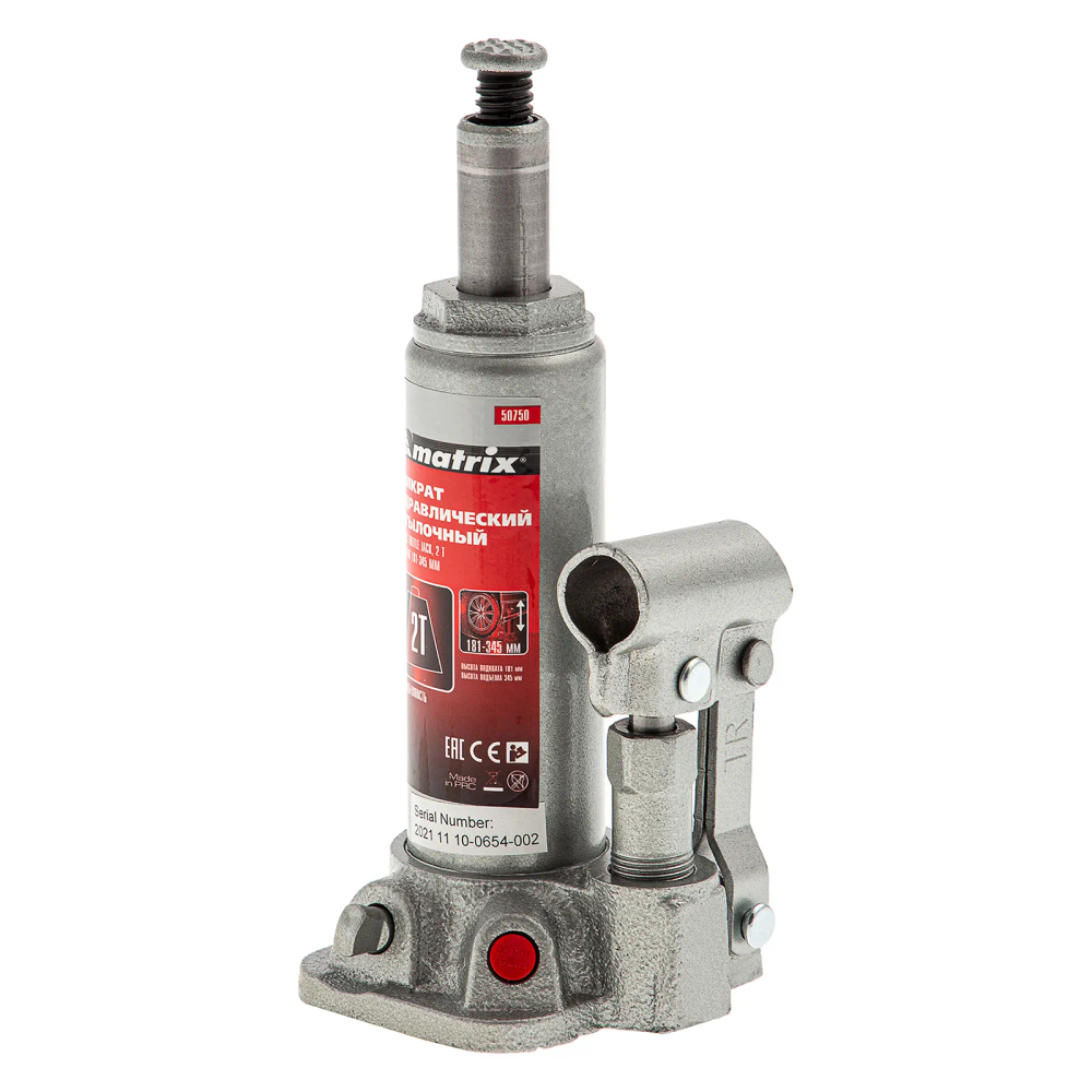 Домкрат гидравлический бутылочный, 2 т, высота подъема 181-345 мм, в пластиковый кейсе Matrix - изображение 3