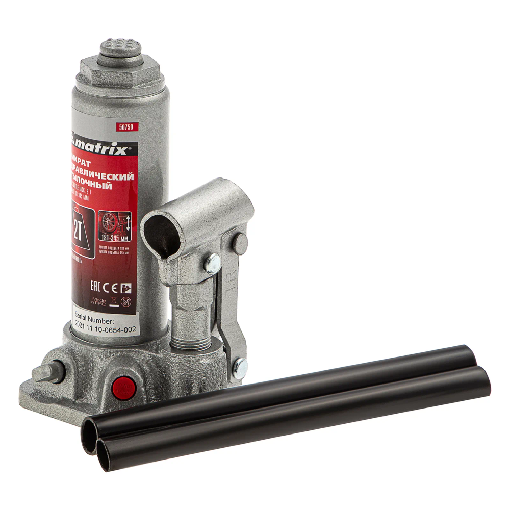 Домкрат гидравлический бутылочный, 2 т, высота подъема 181-345 мм, в пластиковый кейсе Matrix - изображение 4