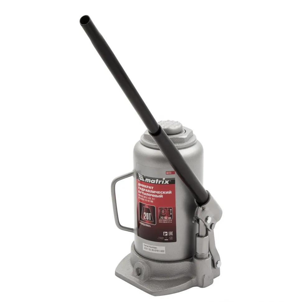 Домкрат гидравлический бутылочный, 20 т, высота подъема 242-452 мм Matrix - изображение 8