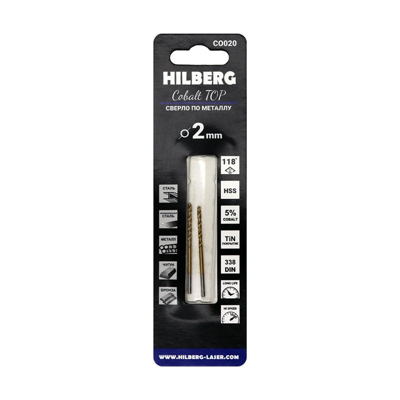 Сверло по металлу 2.0x49(24)мм (2шт) Hilberg Cobalt 5% TOP, CO020 - изображение 2