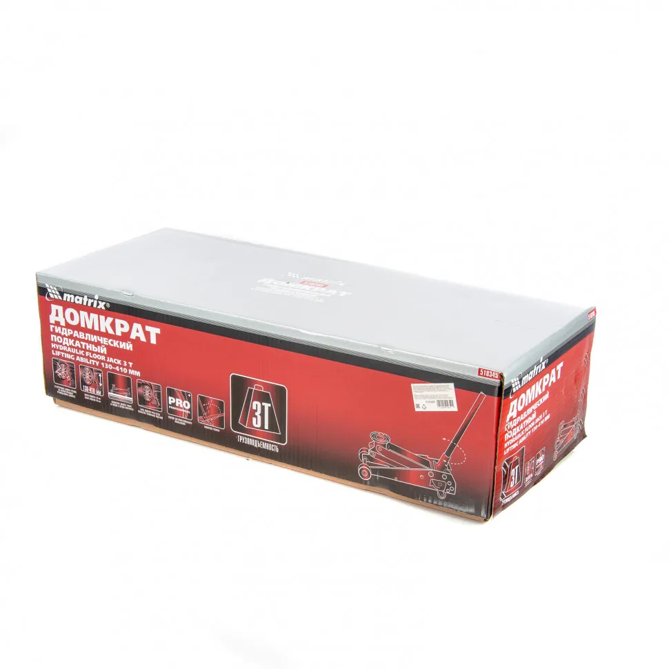 Домкрат гидравлический подкатной, 3 т, высота подъема 130-410 мм, поворотная ручка Matrix - изображение 7