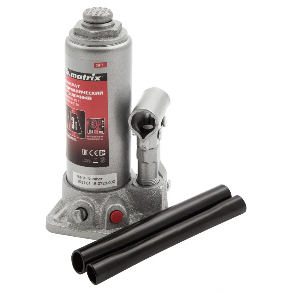 Домкрат гидравлический бутылочный, 3 т, высота подъема 194-372 мм Matrix - изображение 4