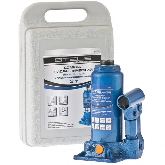 Домкрат гидравлический бутылочный, 3 т, H подъема 178-343 мм, в пластиковом кейсе Stels - изображение 2