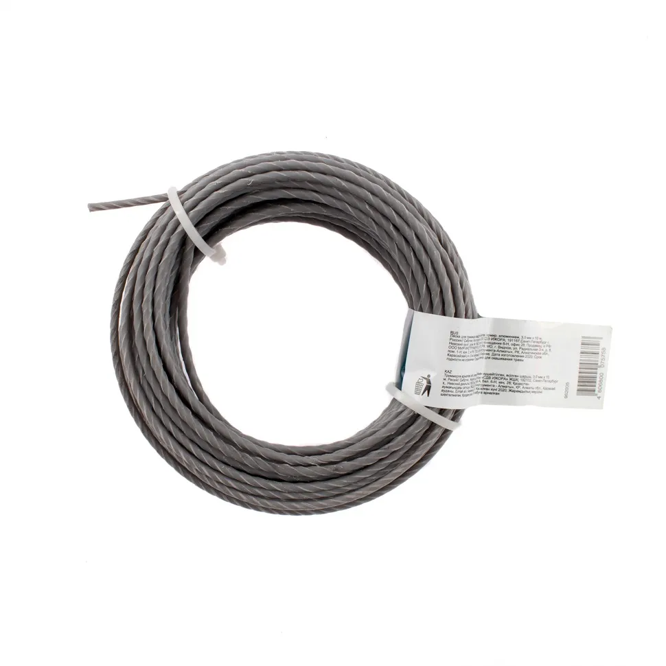 Леска для триммера квадратная витая, армированная алюминием, 3.0 ммх10 м, Россия Сибртех - изображение 2