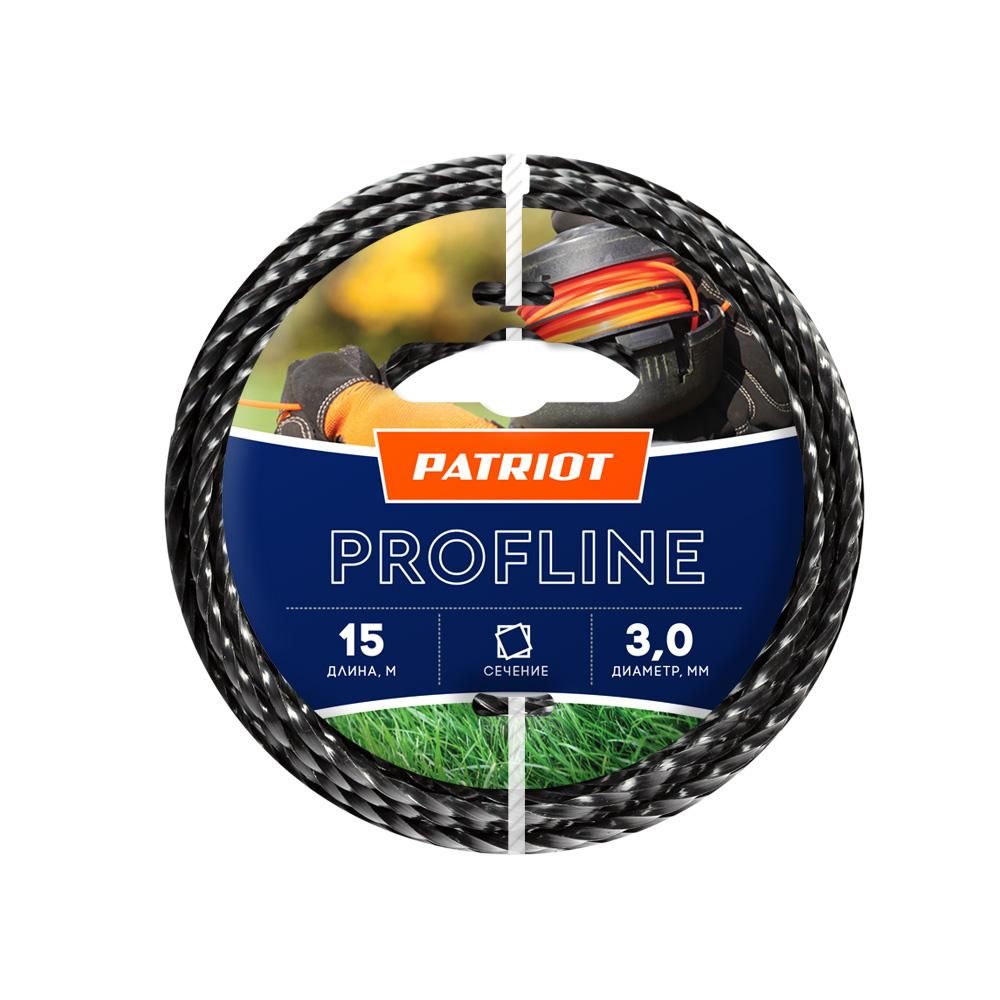 Леска для триммера 3,0мм Patriot Profline 15м (скрученный квадрат, черный)