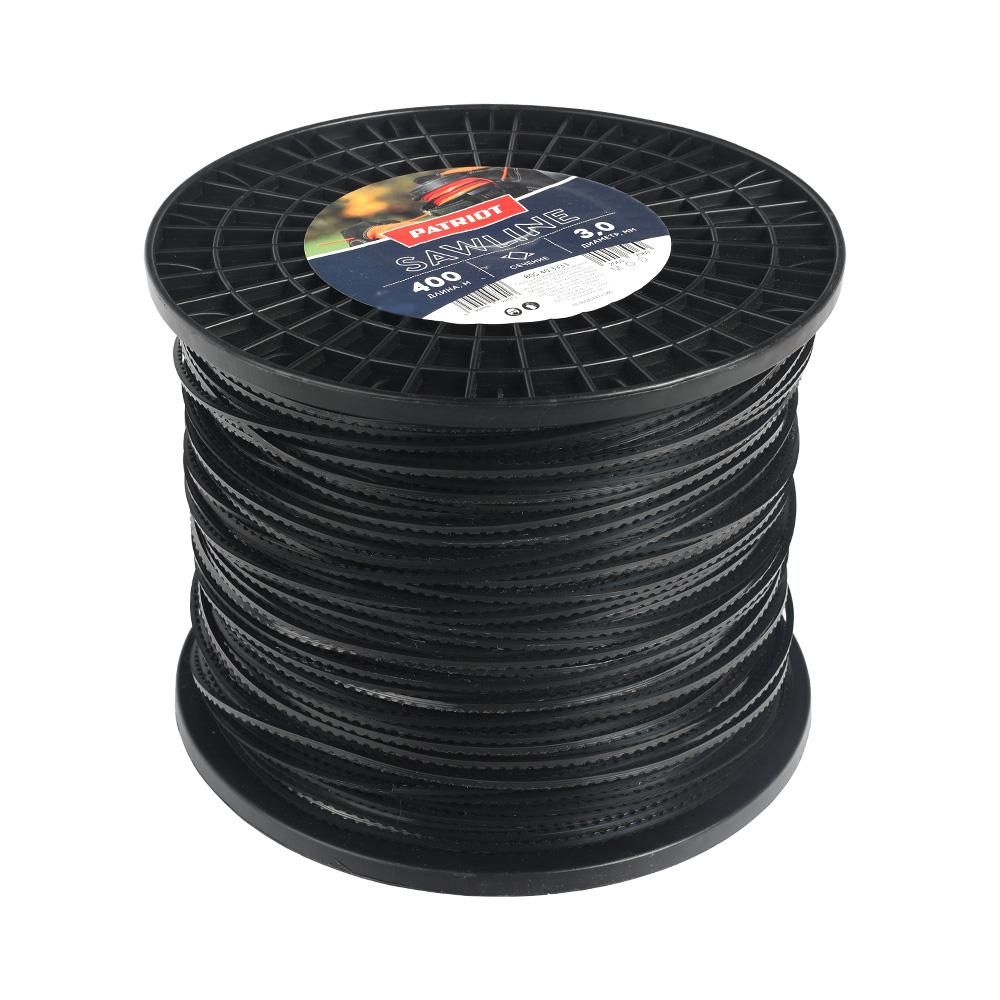 Леска для триммера 3,0мм Patriot Sawline 400м (квадрат, пилообразный профиль, черная)