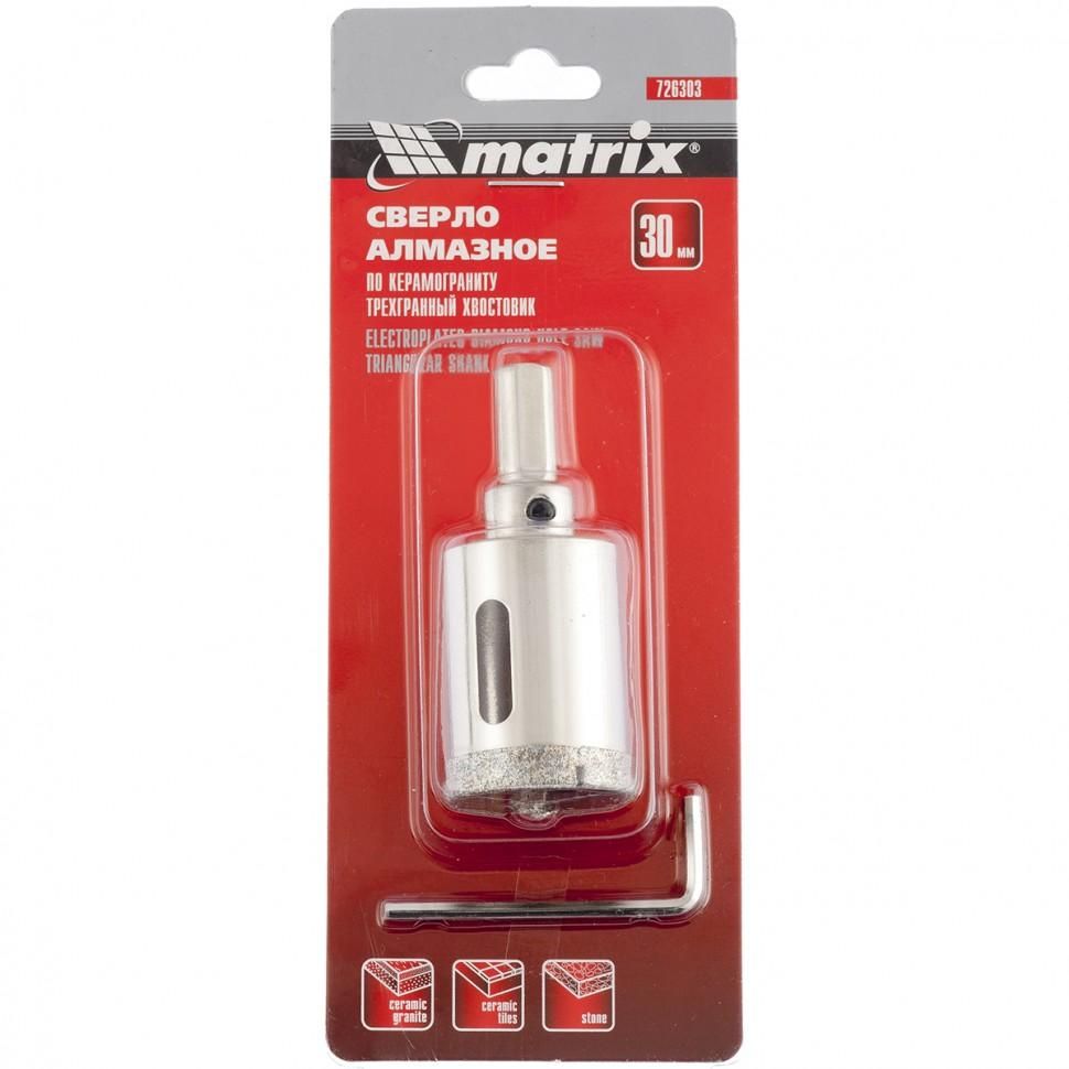 Сверло алмазное по керамограниту, 30х67 мм, трехгранный хвостовик Matrix - изображение 3