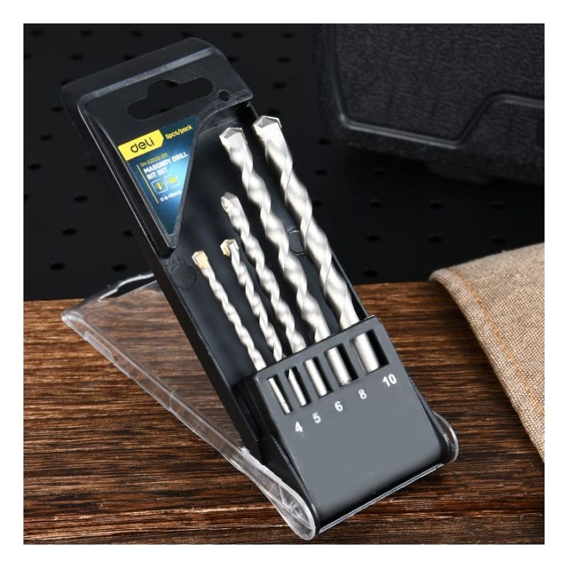 Набор сверл по бетону (4-10мм, 5 шт) DELI DH-JGZ005-ED1 пластиковый кейс - изображение 3