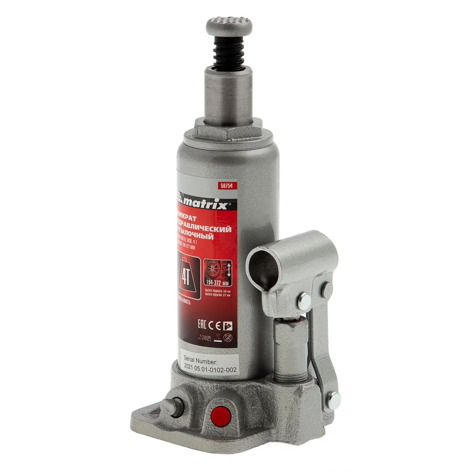 Домкрат гидравлический бутылочный, 4 т, высота подъема 194-372 мм, в пластиковый кейсе Matrix - изображение 3