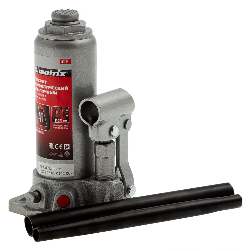 Домкрат гидравлический бутылочный, 4 т, высота подъема 194-372 мм, в пластиковый кейсе Matrix - изображение 4