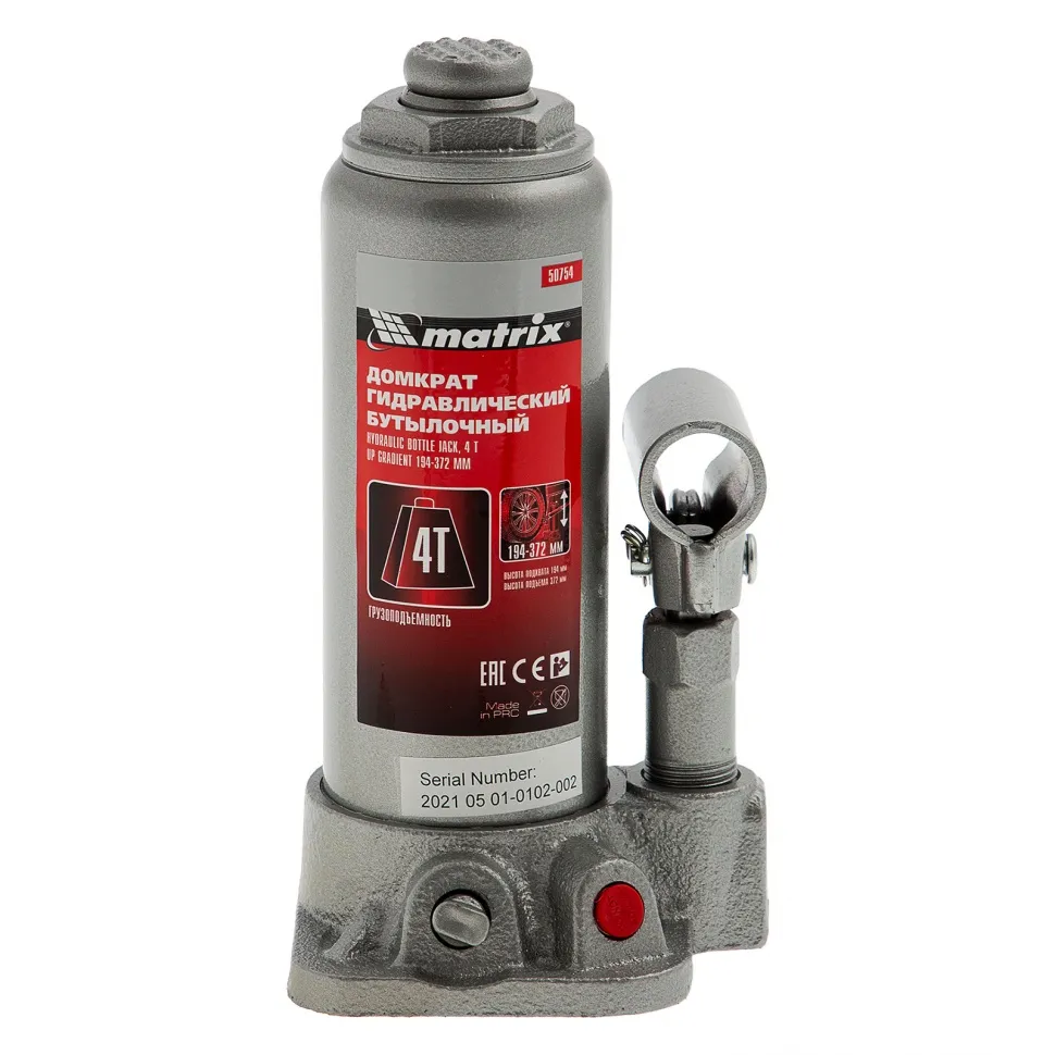 Домкрат гидравлический бутылочный, 4 т, высота подъема 194-372 мм, в пластиковый кейсе Matrix - изображение 5