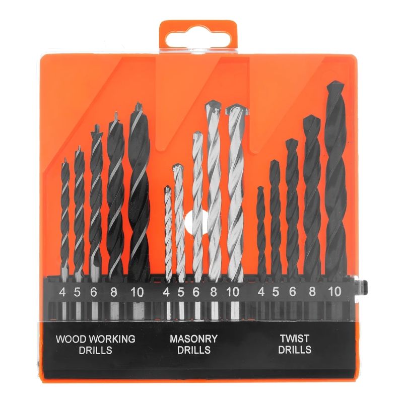Набор сверл по бетону, металлу, дереву 4-5-6-8-10 мм, 15 шт, пластиковый бокс, цилиндрический хвостовик - изображение 2