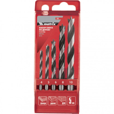 Набор сверл по дереву, 4-5-6-8-10 мм, 5 шт, цилиндрический хвостовиковик, пластиковый кейс, Matrix - изображение 2