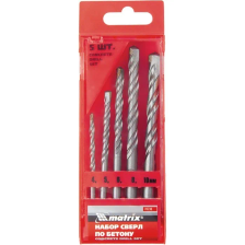 Набор сверл по бетону, 4-5-6-8-10 мм, пластиковый кейс, Matrix - изображение 2