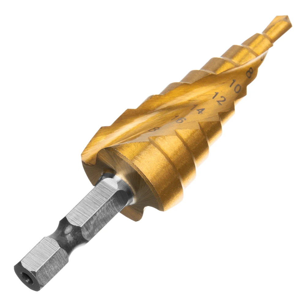 Сверло ступенчатое, 4-6-8-10-12-14-16-18-20 мм, HSS, спиральный профиль, шестигранный хвостовик - изображение 2