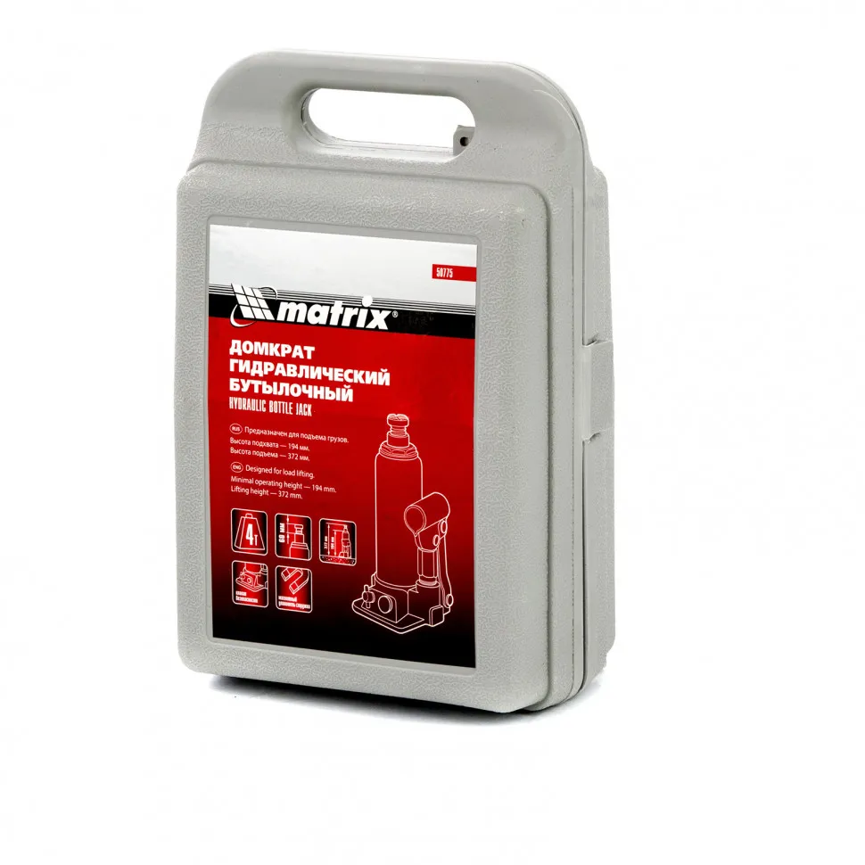 Домкрат гидравлический бутылочный, 4 т, h подъема 194-372 мм, в пластиковом кейсе Matrix - изображение 3