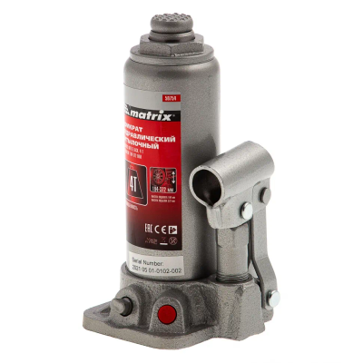 Домкрат гидравлический бутылочный, 4 т, h подъема 194-372 мм, в пластиковом кейсе Matrix - изображение 9