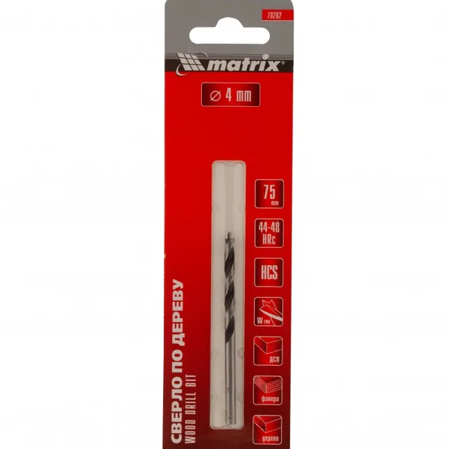 Сверло по дереву, 4 x 75 мм, цилиндрический хвостовик Matrix - изображение 2