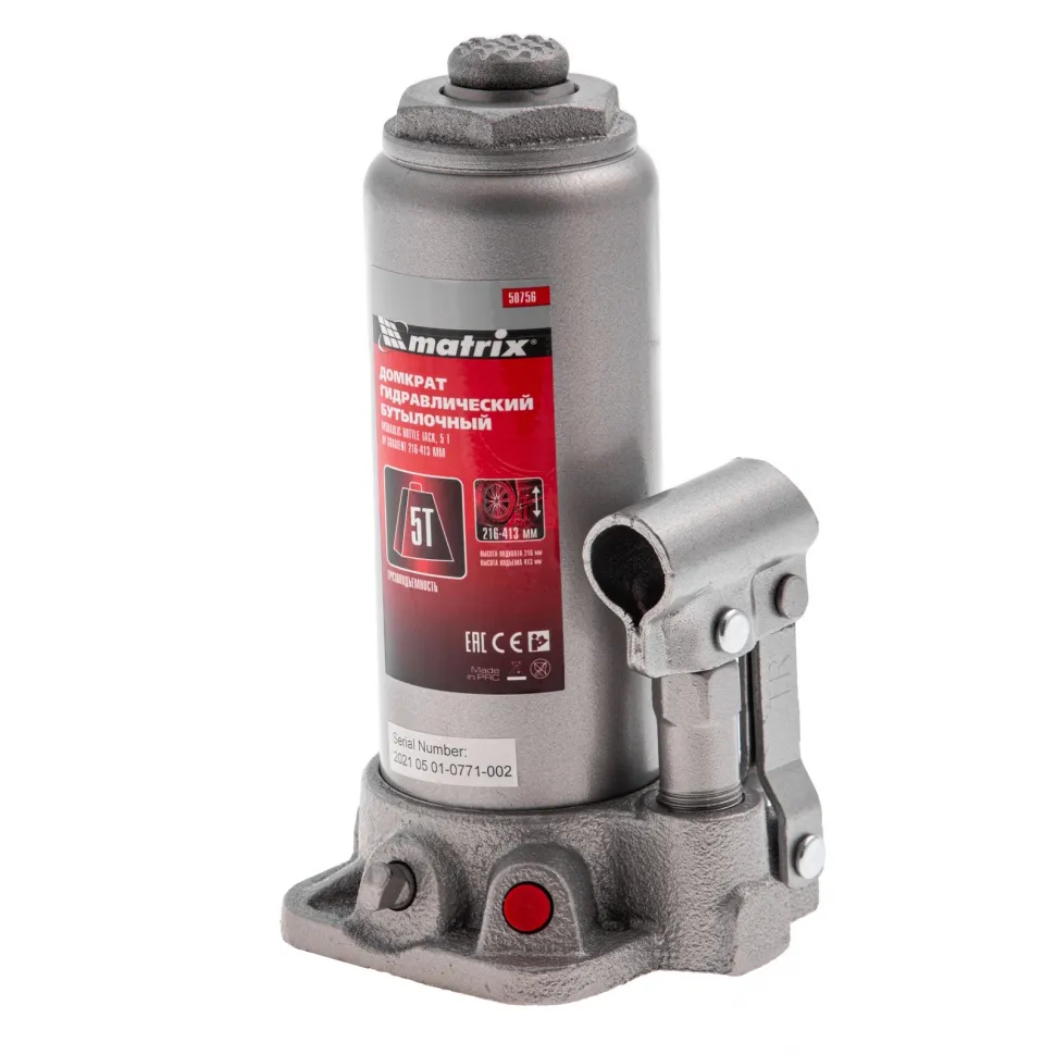Домкрат гидравлический бутылочный, 5 т, высота подъема 216-413 мм, в пластиковый кейсе Matrix - изображение 3