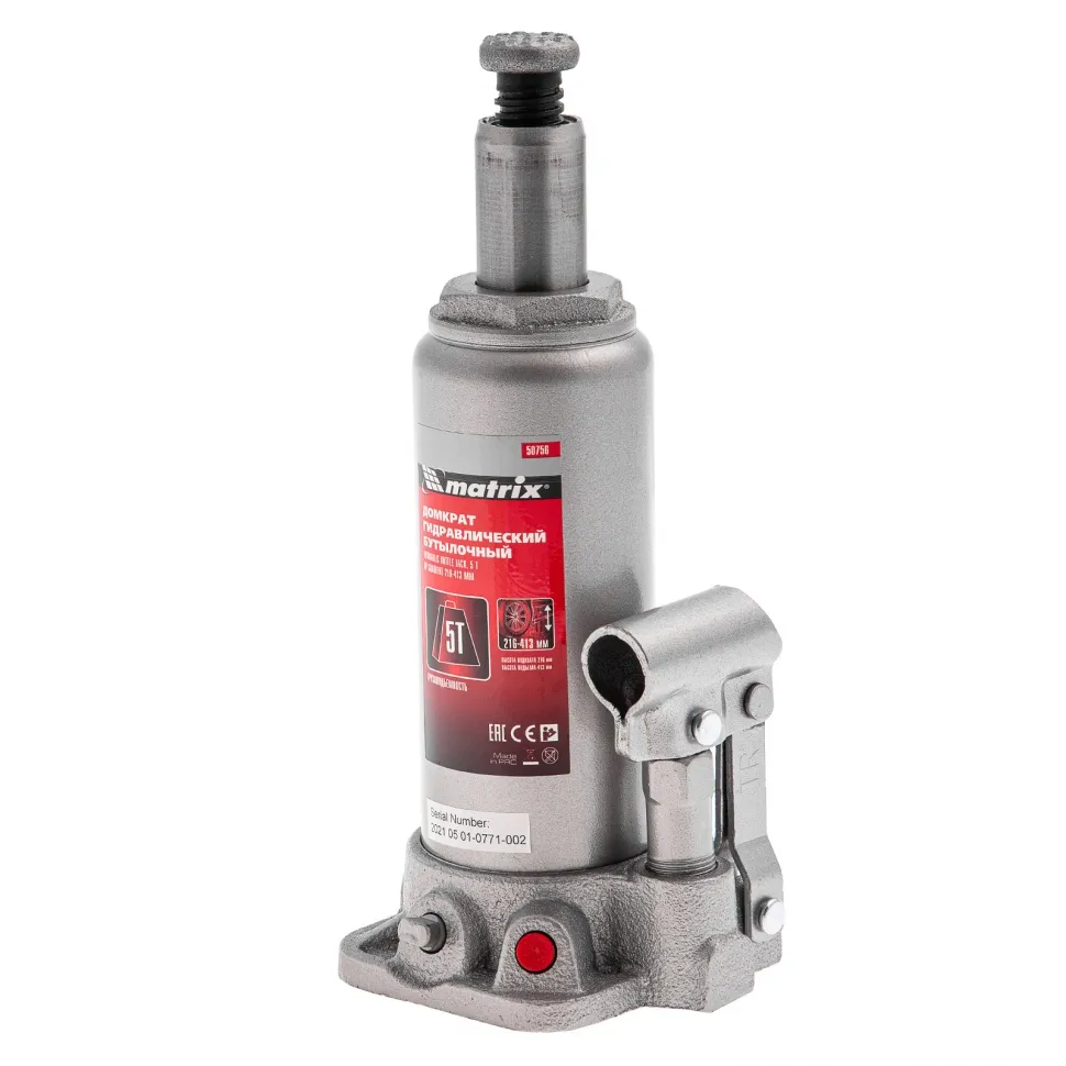 Домкрат гидравлический бутылочный, 5 т, высота подъема 216-413 мм, в пластиковый кейсе Matrix - изображение 5