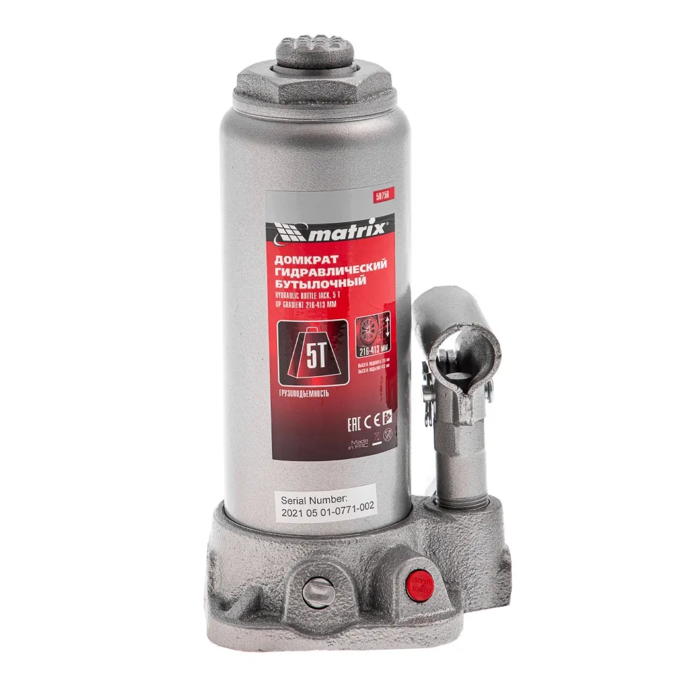 Домкрат гидравлический бутылочный, 5 т, высота подъема 216-413 мм, в пластиковый кейсе Matrix - изображение 6