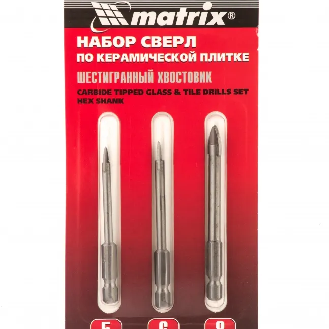 Набор сверл по керамической плитке, 5-6-8 мм, шестигранный хвостовик Matrix - изображение 2