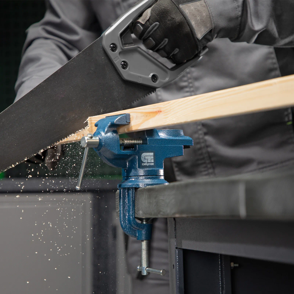 Тиски слесарные, настольные, поворотные, ширина рабочих губок 50 мм, наковальня Сибртех - изображение 9