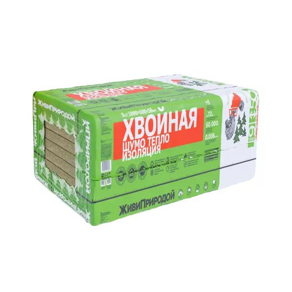 Хвойная шумо-теплоизоляция СОЛНЦЕ ЖивиПриродой 50 мм 600x1000 мм 5.4 м2