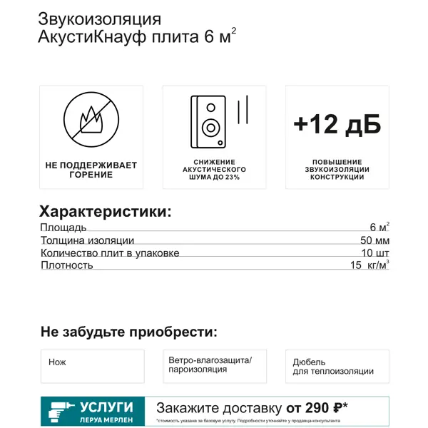 Звукоизоляция Кнауф Акусти плита 50 мм 610x1000 мм 6 м2 - изображение 4