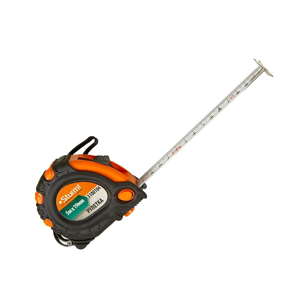 Рулетка 5x19мм, 3 кнопки стопа, двухсторонняя, магнит на зацепе, Sturm! 3100104 - изображение 2