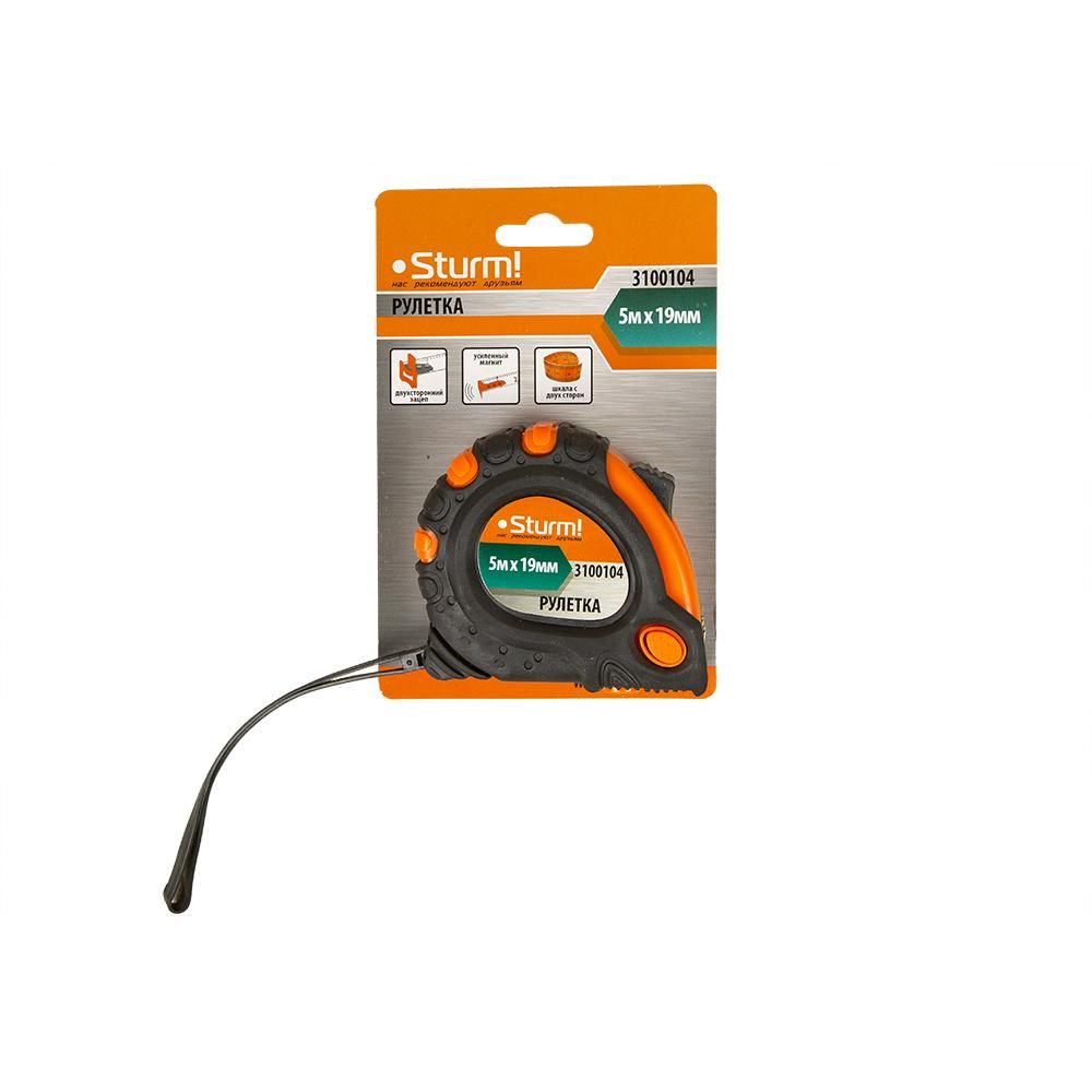 Рулетка 5x19мм, 3 кнопки стопа, двухсторонняя, магнит на зацепе, Sturm! 3100104 - изображение 4