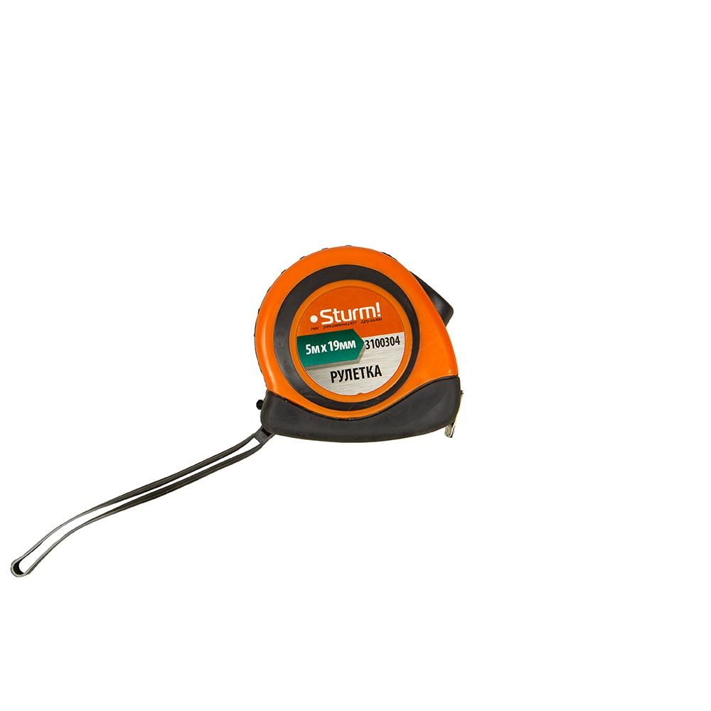 Рулетка 5x19мм, автостоп, двухсторонняя шкала, магнит на зацепе, Sturm! 3100304