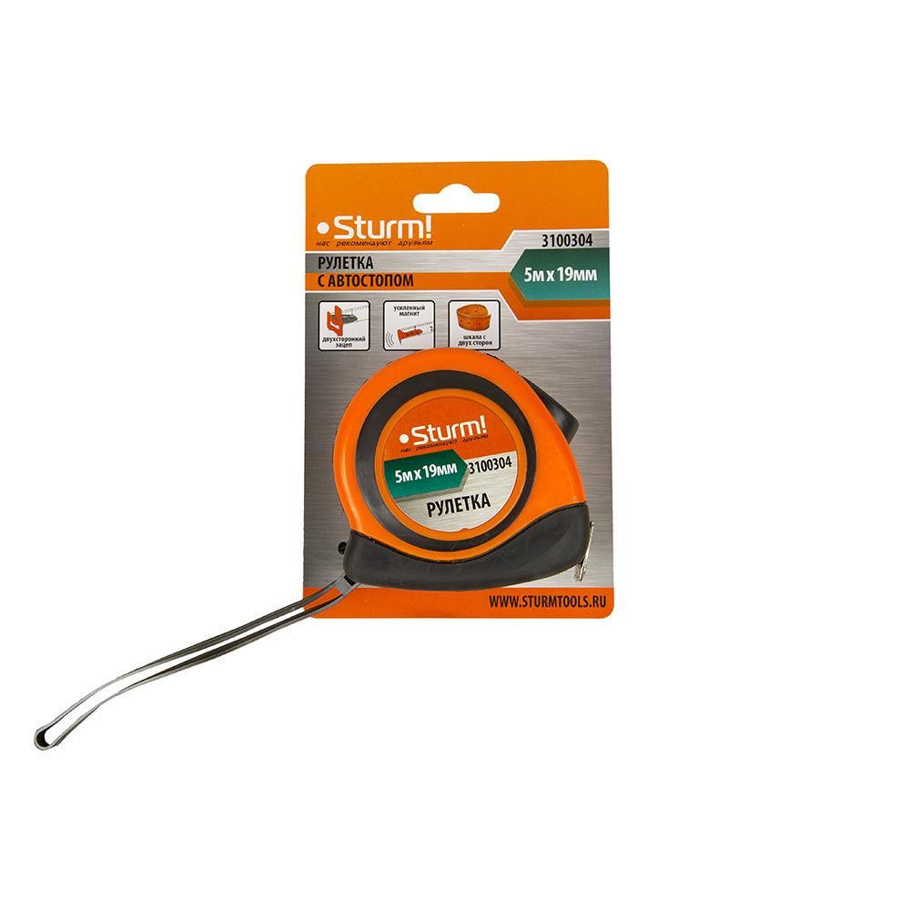 Рулетка 5x19мм, автостоп, двухсторонняя шкала, магнит на зацепе, Sturm! 3100304 - изображение 4