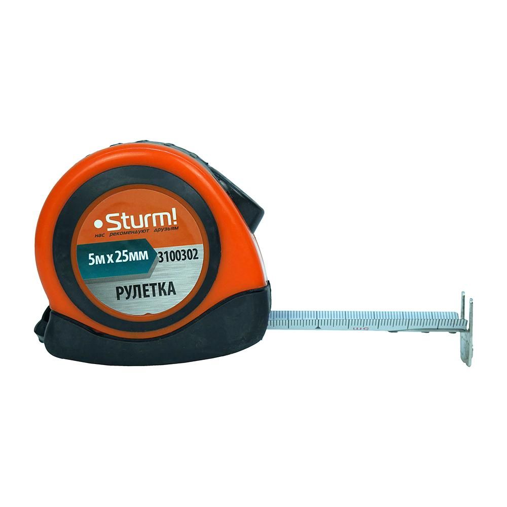 Рулетка 5x25мм, автостоп, двухсторонняя шкала, магнит на зацепе, Sturm! 3100302 - изображение 2