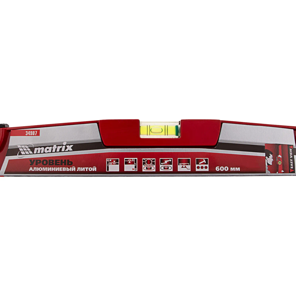 Уровень алюминиевый, 600 мм, литой, 2 глазка (1 фронтальный), ударная площадка Matrix - изображение 5