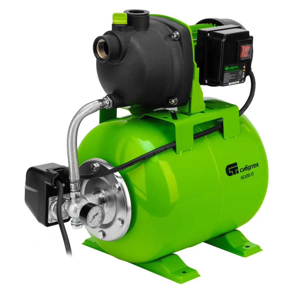 Насосная станция Сибртех НС650-П, 650 Вт, напор 37 м, 3200 л/ч, ресивер 19 л