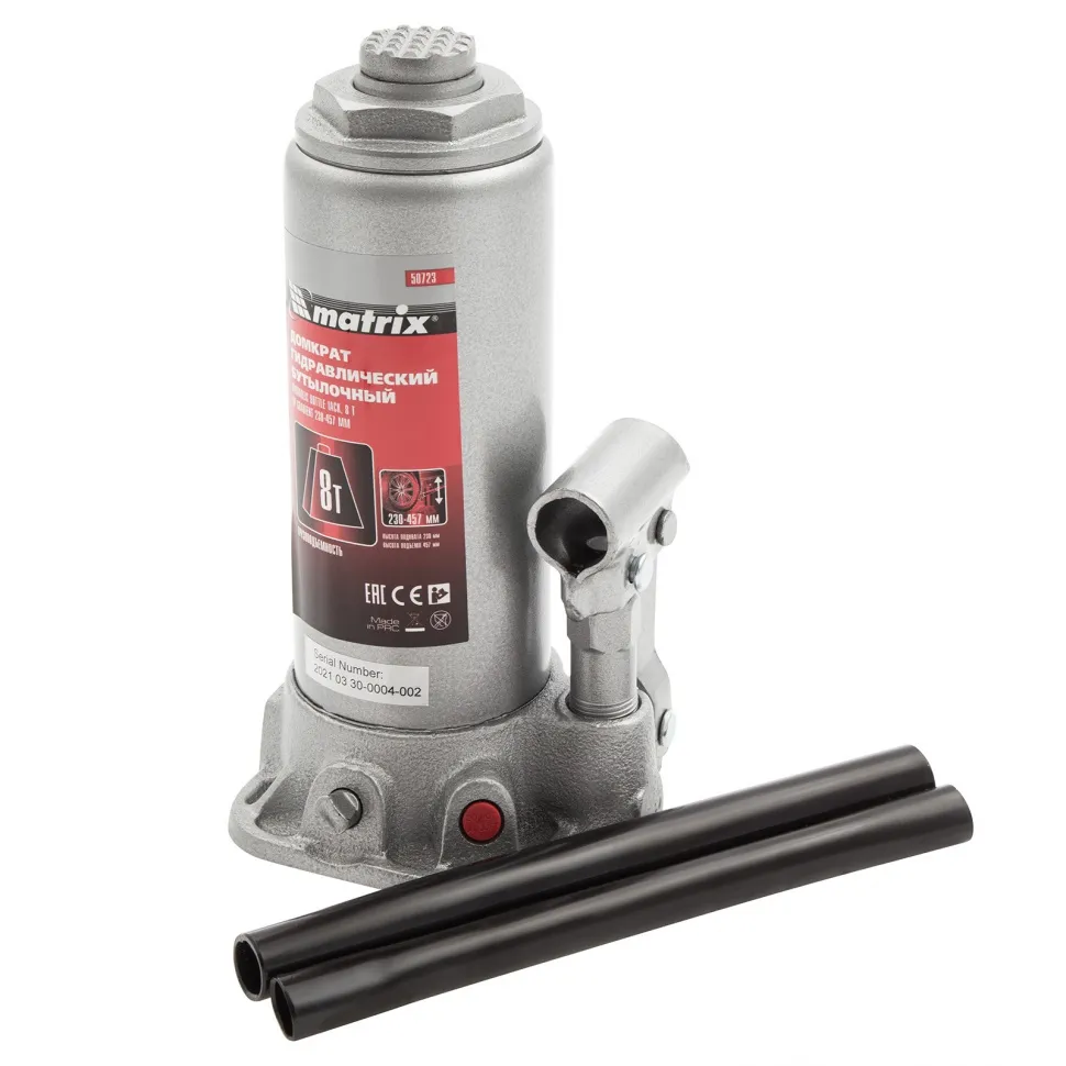 Домкрат гидравлический бутылочный, 8 т, высота подъема 230-457 мм Matrix - изображение 4