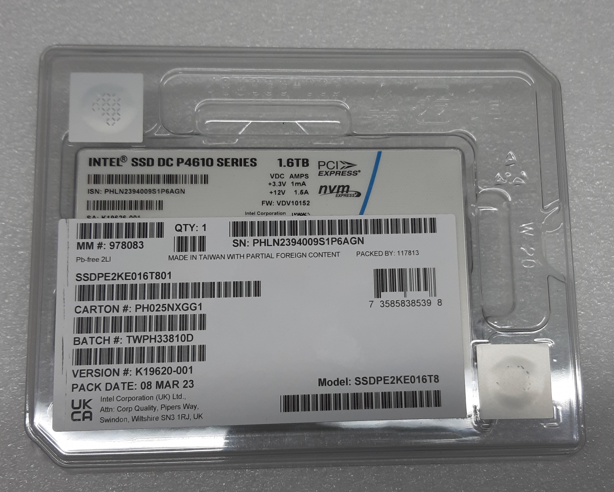 Intel 3.2TB P4610 Enterprise SSD U.2 2.5" SSDPE2KE032T8T