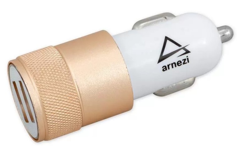 Адаптер автомобильный в прикуриватель ARNEZI A0603011 2хUSB 5B 2.4A белый/золотой