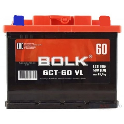 Аккумулятор BOLK B 60-3-R standart обратная полярность