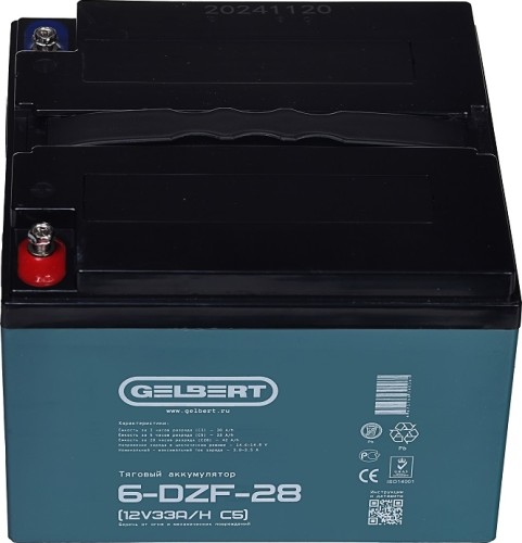 Аккумулятор GELBERT 6-DZF-28 (12V33A/H C5) тяговый 025373
