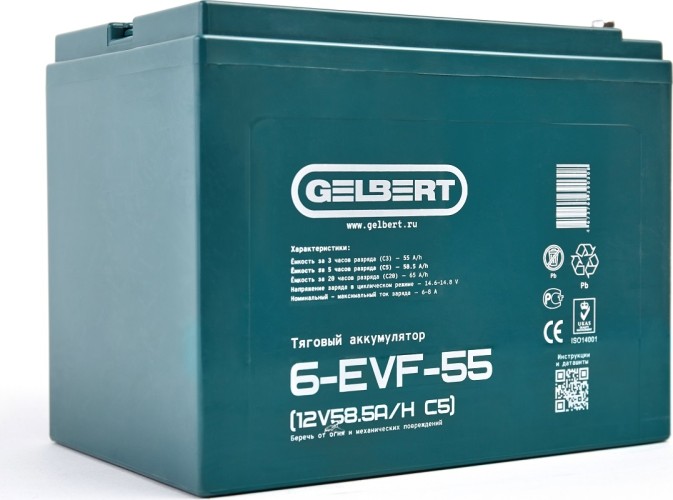 Аккумулятор GELBERT 6-EVF-55 (12V58.5A/H C5) тяговый 025379 - изображение 2