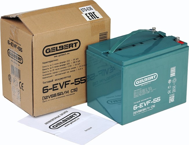 Аккумулятор GELBERT 6-EVF-55 (12V58.5A/H C5) тяговый 025379
