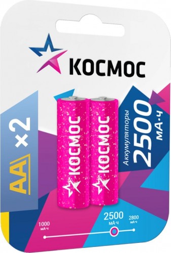 Аккумулятор КОСМОС AA/R6 NI-MN 2500мА.ч BP-2 (блист.2шт) KOCR6NIMH2500MAH2BL