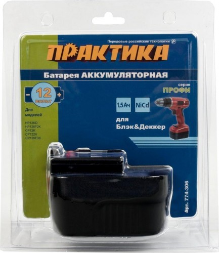 Аккумулятор ПРАКТИКА для B & D 12В, 1,5Ач, NiCd, блистер 774-306 - изображение 2