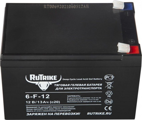 Аккумулятор RUTRIKE 12V 13A/H C20 тяговый 6-F-12 023274 - изображение 2