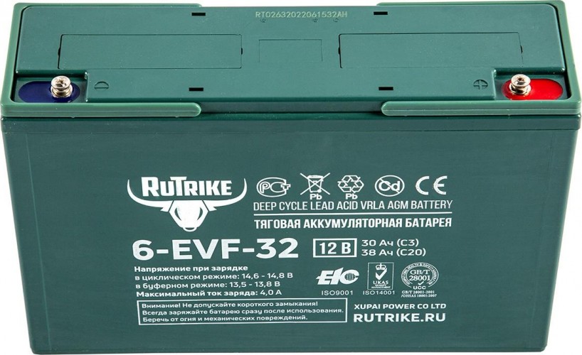Аккумулятор RUTRIKE 12V 32A/H C3 тяговый 6-EVF-32 021662 - изображение 2